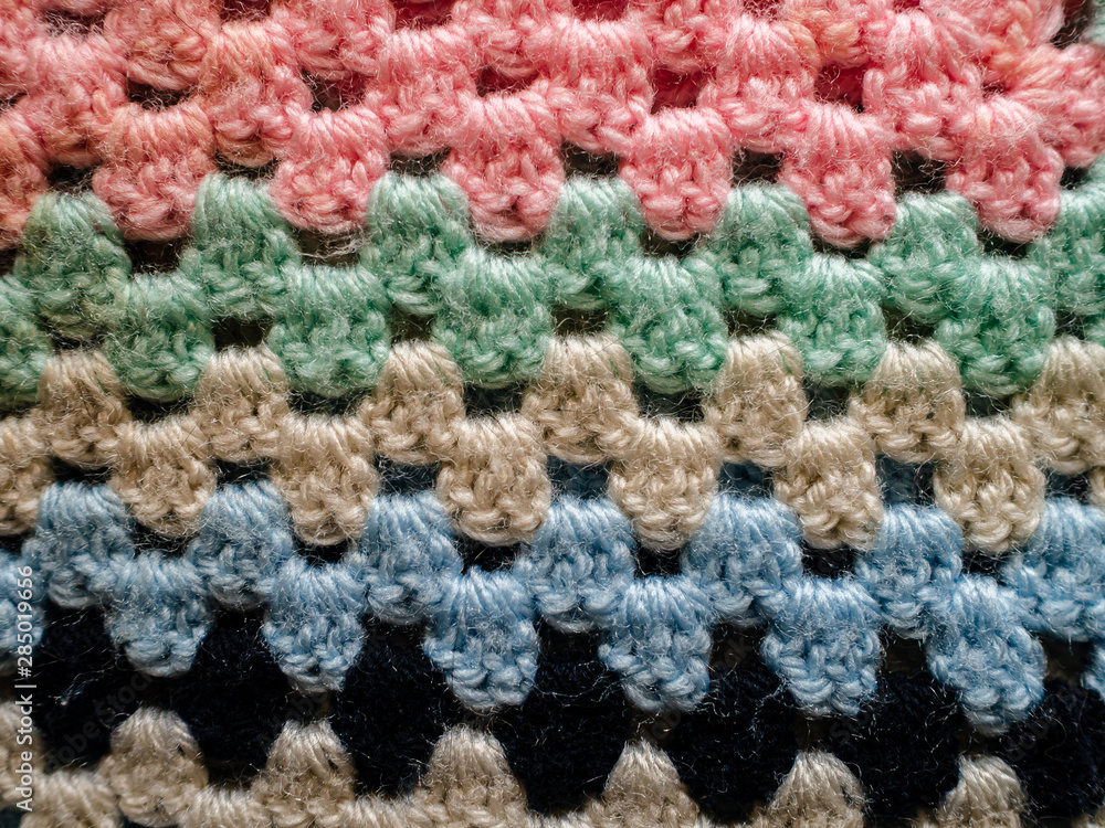 Close up of bright crochet fabric blanket