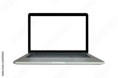 Laptop computer with blank screen isolated on white background