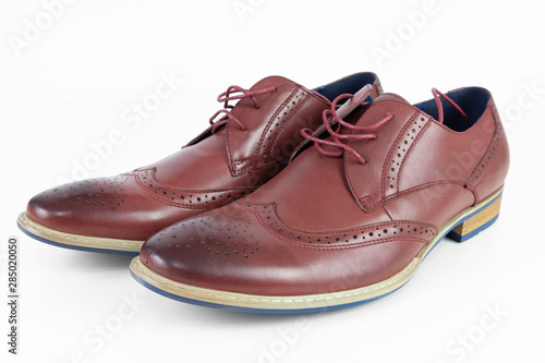  Men's stylish red shoes on white background