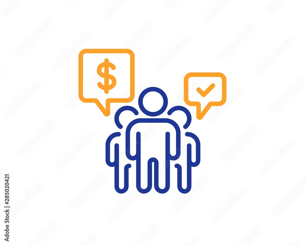 Employees chat sign. Teamwork line icon. Core value symbol. Colorful outline concept. Blue and orange thin line teamwork icon. Vector Employees chat sign. Teamwork line icon. Core value symbol. Colorful outline concept. Blue and orange thin line teamwork icon. Vector
