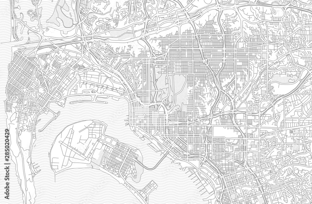 Fototapeta premium San Diego, California, USA, bright outlined vector map