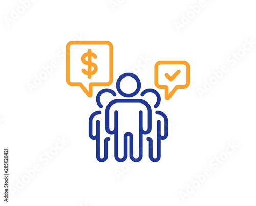 Employees chat sign. Teamwork line icon. Core value symbol. Colorful outline concept. Blue and orange thin line teamwork icon. Vector