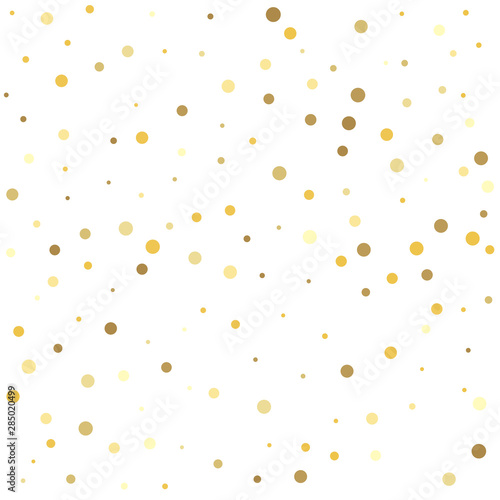 Template for holiday designs, invitation, party, birthday, wedding. Christmas dots background vector, flying gold sparkles confetti.
