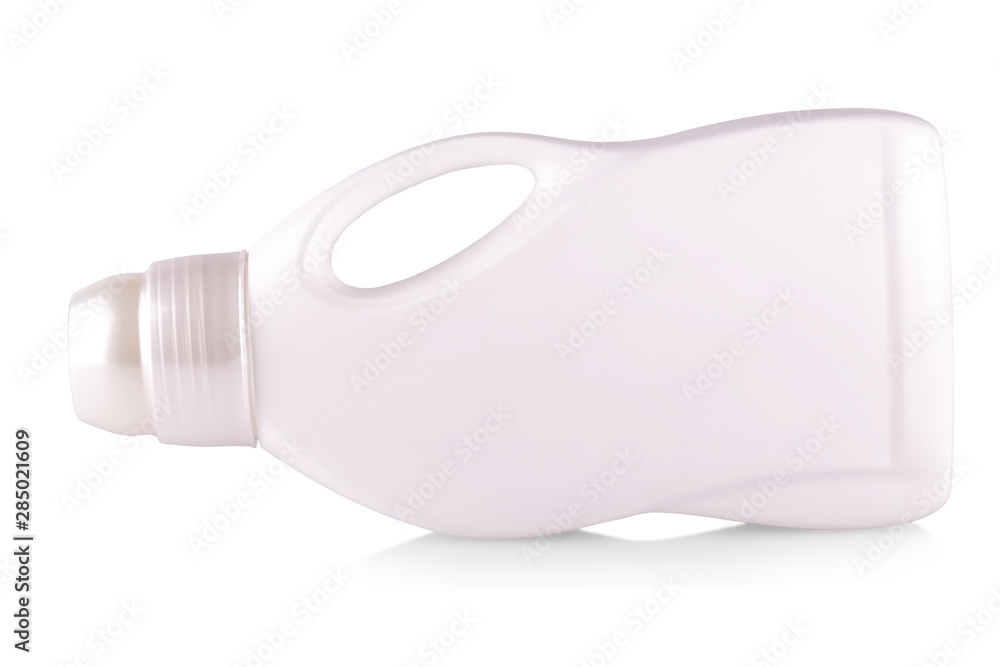 The white plastic bottle with a handle on white The white plastic bottle with a handle on white