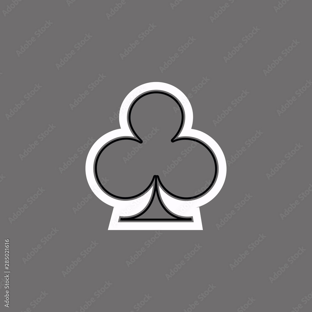 Poker playing card suit clover outline shape single icon. Clubs suit deck of playing cards used for ace in Las Vegas royal casino. Single icon illustration isolated on gray. Drawing pic for tattoo. Poker playing card suit clover outline shape single icon. Clubs suit deck of playing cards used for ace in Las Vegas royal casino. Single icon illustration isolated on gray. Drawing pic for tattoo.