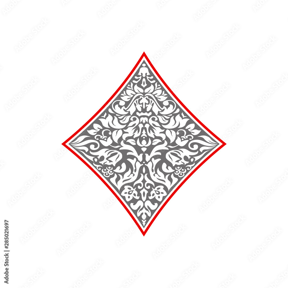 Poker playing card suit Diamonds design shape single icon. Diamonds suit of playing card used for ace in Las Vegas royal casino. Single icon pattern isolated on white. Ornament drawing pic for tattoo