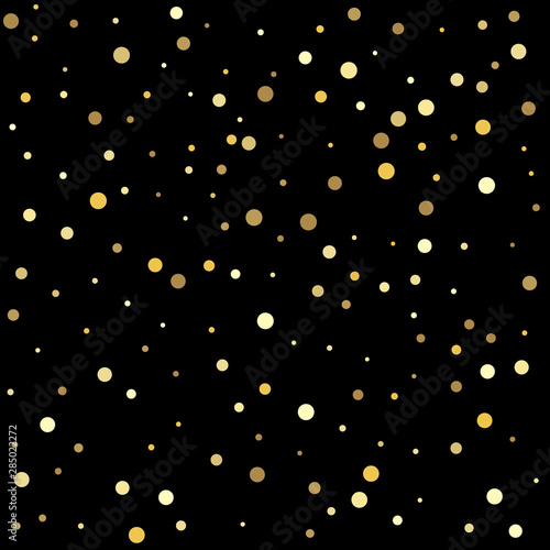 Holiday party decor. Christmas dots background vector, flying gold sparkles confetti.
