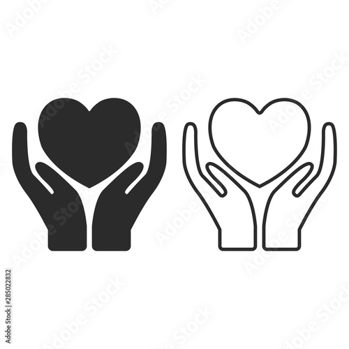 Hands holding heart icon. Charity design illustration
