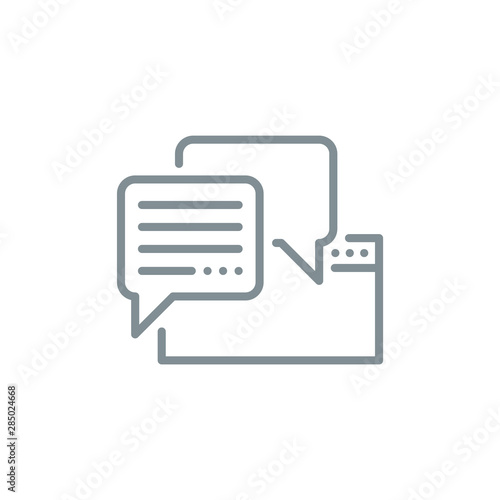 dialog with Web site support service outline flat icon. Single high quality outline logo symbol for web design or mobile app. Thin line logo. Gray icon pictogram isolated on white background
