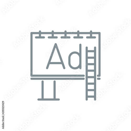 billboard ad promotion outline flat icon. Single high quality outline logo symbol for web design or mobile app. Thin line sign design logo. gray icon pictogram isolated on white background