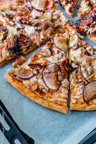 Fig Pizza with Walnut and Sun Dried Tomatoes.