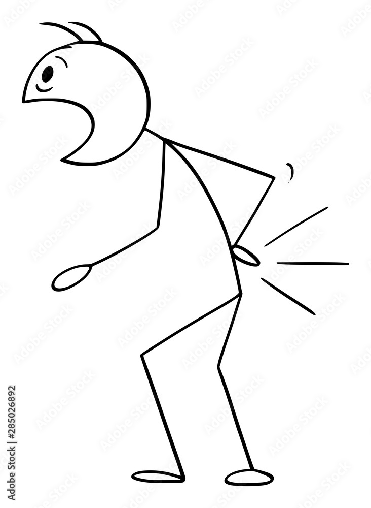 Vector cartoon stick figure drawing conceptual illustration of man with  lower back pain. Stock Vector | Adobe Stock