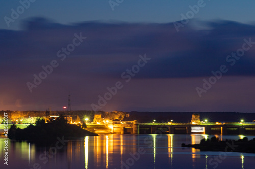 Dam of the Ivankovo ​​Hydroelectric Power Station on the Volga River. Night Scene. Dubna, Russia.