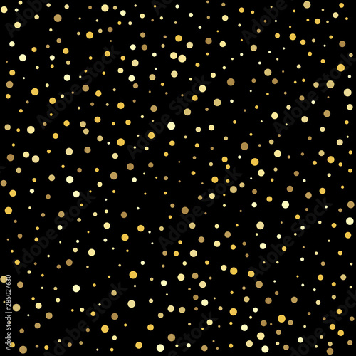 Gold dots. Christmas dots background vector, flying gold sparkles confetti.