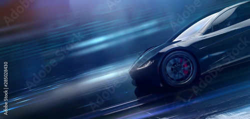 High speed sports car in motion (3D Illustration) © Open Studio