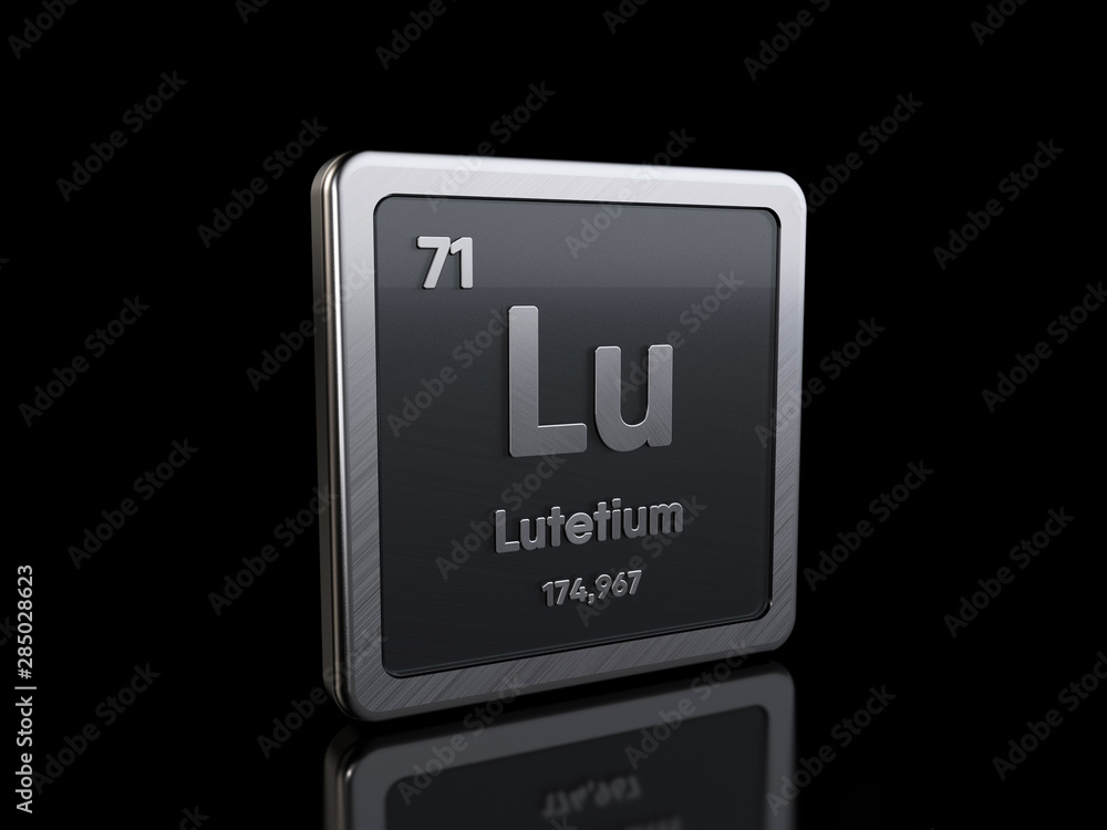 Lutetium Lu, element symbol from periodic table series. 3D rendering isolated on black background Lutetium Lu, element symbol from periodic table series. 3D rendering isolated on black background