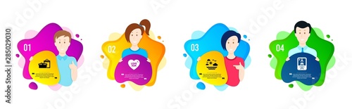 Gifts, Love him and Travel sea icons simple set. People shapes timeline. Crane claw machine sign. Birthday boxes, Sweetheart, Summer holidays. Attraction park. Holidays set. Vector