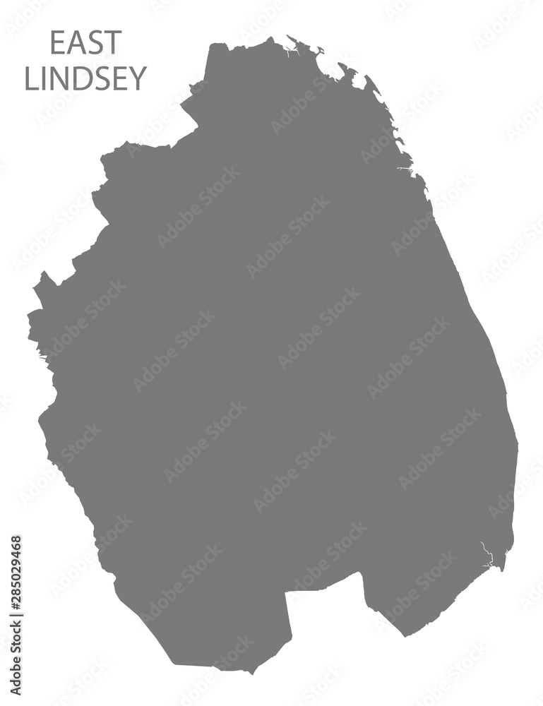 East Lindsey grey district map of East Midlands England UK