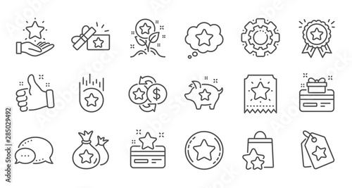 Loyalty program line icons. Bonus card, Redeem gift and discount coupon signs. Lottery ticket, Earn reward and winner gift icons. Linear set. Quality line set. Vector