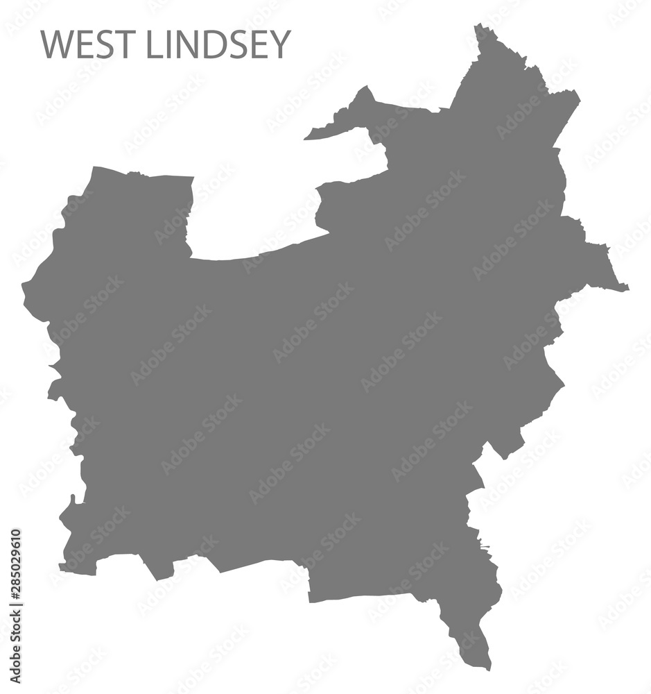 West Lindsey grey district map of East Midlands England UK