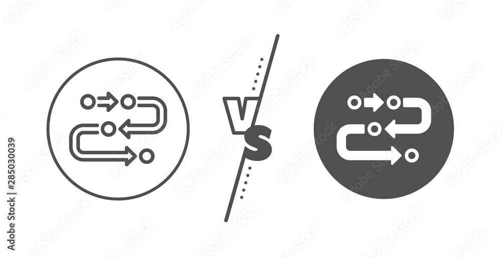 Development process sign. Versus concept. Methodology line icon. Strategy symbol. Line vs classic methodology icon. Vector