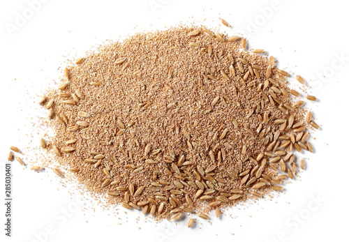 Spelt bran and grains isolated on white background, top view