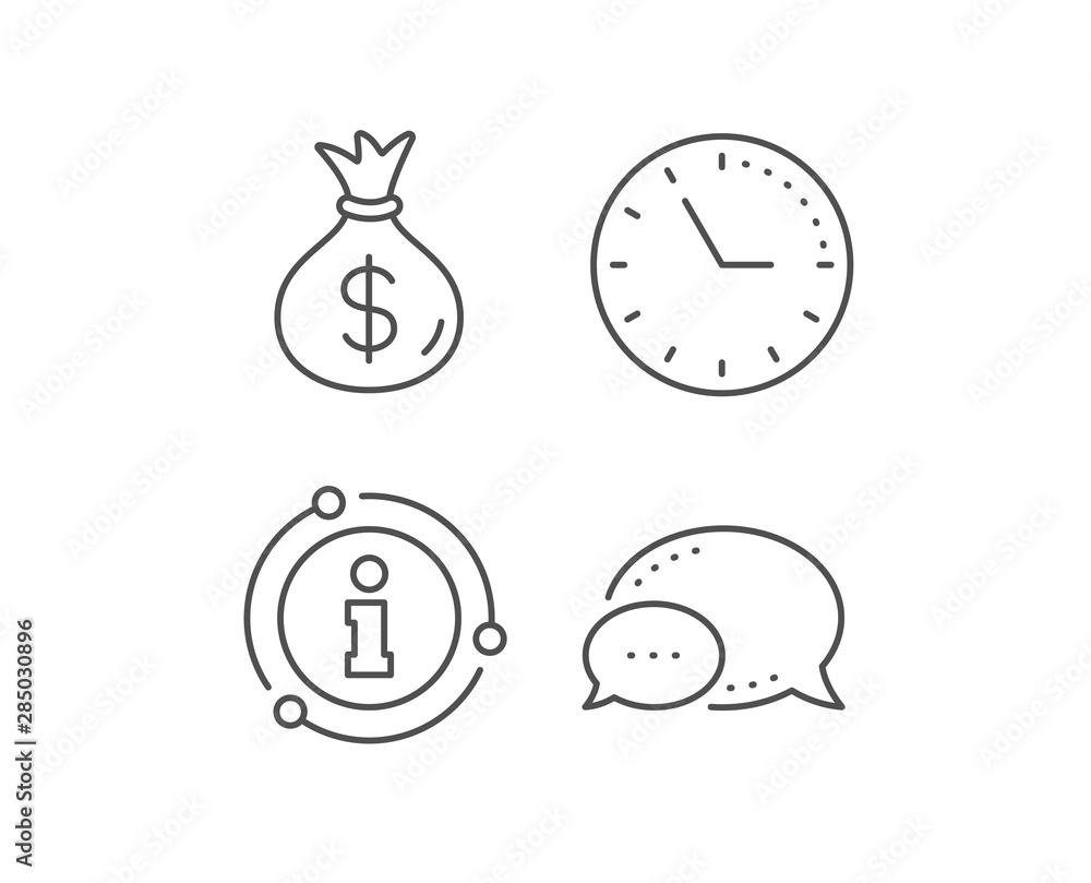 Money bag line icon. Chat bubble, info sign elements. Cash Banking currency sign. Dollar or USD symbol. Linear money bag outline icon. Information bubble. Vector Money bag line icon. Chat bubble, info sign elements. Cash Banking currency sign. Dollar or USD symbol. Linear money bag outline icon. Information bubble. Vector