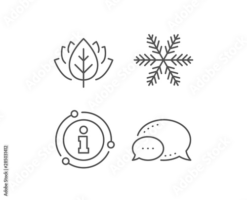 Snowflake line icon. Chat bubble, info sign elements. Christmas snow sign. Winter or cold symbol. Linear snowflake outline icon. Information bubble. Vector