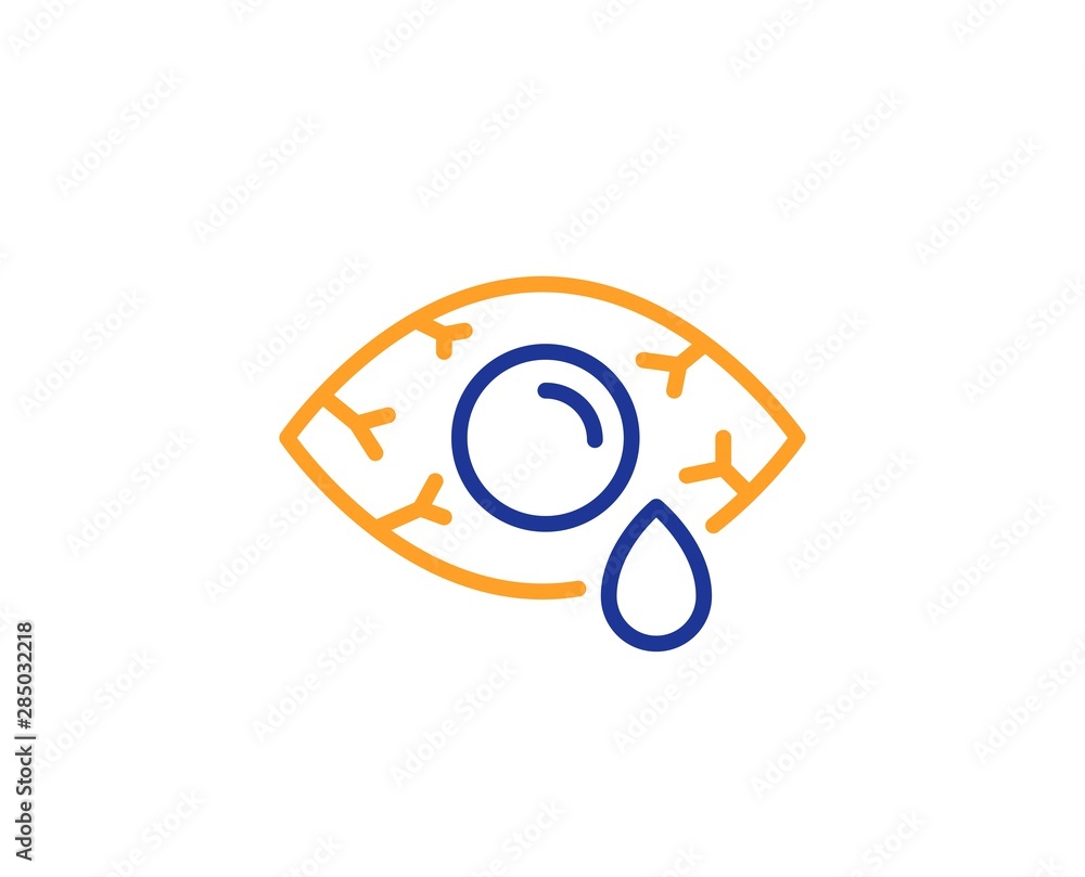 Oculist clinic sign. Ð¡onjunctivitis eye line icon. Optometry vision symbol. Colorful outline concept. Blue and orange thin line Ð¡onjunctivitis eye icon. Vector
