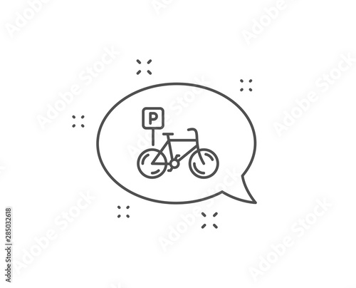 Bicycle parking line icon. Chat bubble design. Bike park sign. Public transport place symbol. Outline concept. Thin line bicycle parking icon. Vector