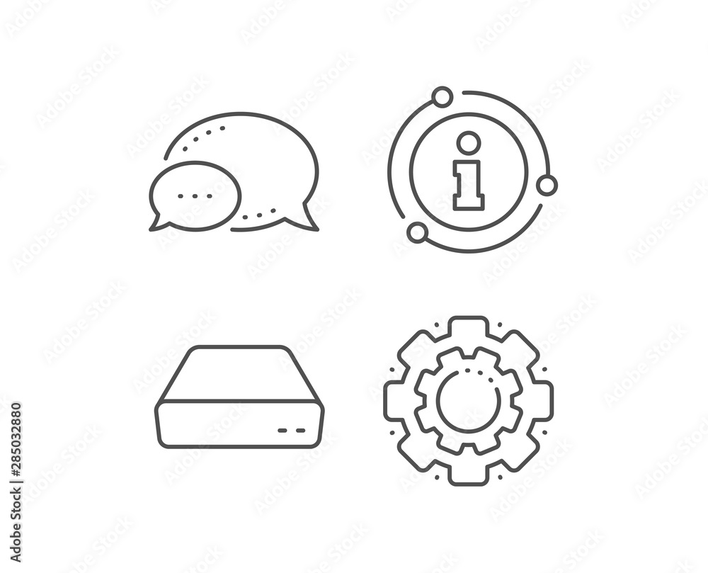 Mini pc line icon. Chat bubble, info sign elements. Small computer device sign. Linear mini pc outline icon. Information bubble. Vector Mini pc line icon. Chat bubble, info sign elements. Small computer device sign. Linear mini pc outline icon. Information bubble. Vector