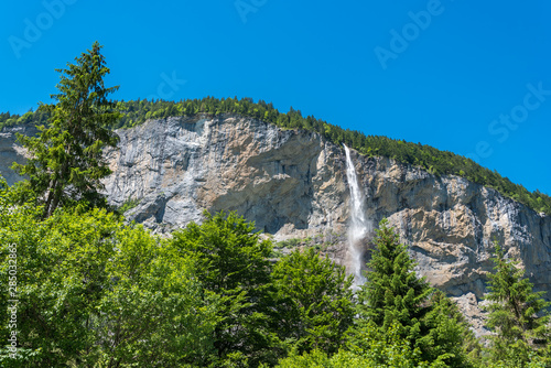 Staubbach Falls in Lauterbrunnen Valley in Lauterbrunnen