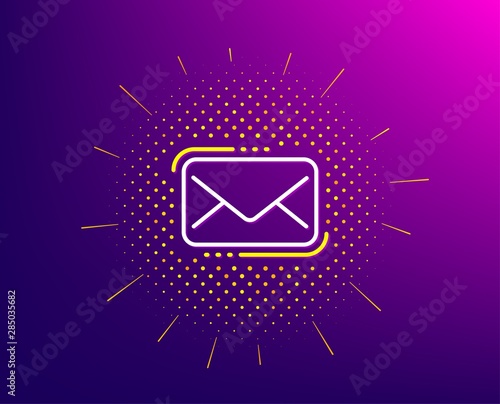 Messenger Mail line icon. Halftone pattern. New newsletter sign. Phone E-mail symbol. Gradient background. Messenger Mail line icon. Yellow halftone pattern. Vector