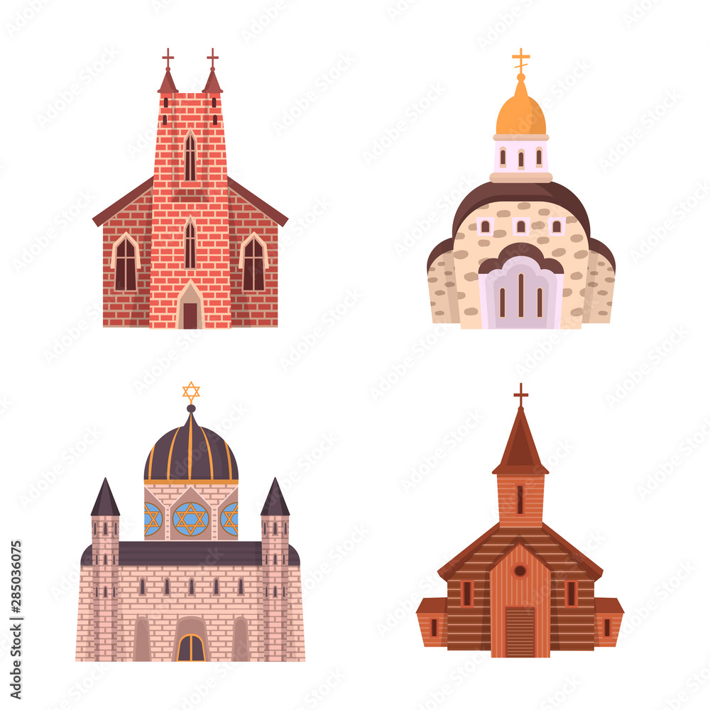 Vector illustration of religion and building sign. Collection of religion and faith stock symbol for web.