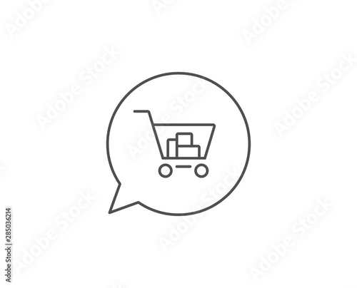 Shopping cart line icon. Chat bubble design. Online buying sign. Supermarket basket symbol. Outline concept. Thin line internet shopping icon. Vector