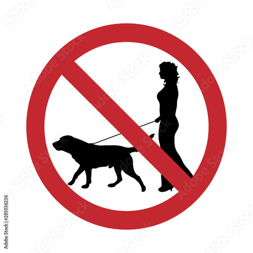 Vector silhouette no entry with dog mark on white background. Symbol of stop,prohibition,warning,animal,pet.