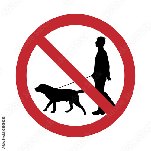 Vector silhouette no entry with dog mark on white background. Symbol of stop,prohibition,warning,animal,pet.