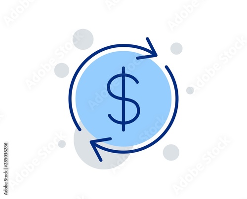 Currency exchange line icon. Money Transfer sign. Dollar in rotation arrow symbol. Linear design sign. Colorful usd exchange icon. Vector