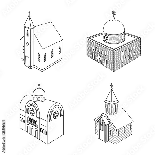 Isolated object of architecture and building sign. Set of architecture and clergy vector icon for stock.