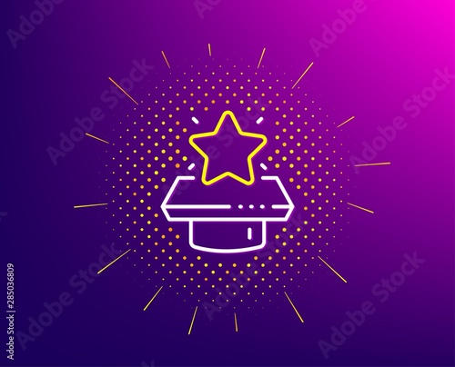 Winner podium line icon. Halftone pattern. First place sign. Best rank star symbol. Gradient background. Winner podium line icon. Yellow halftone pattern. Vector