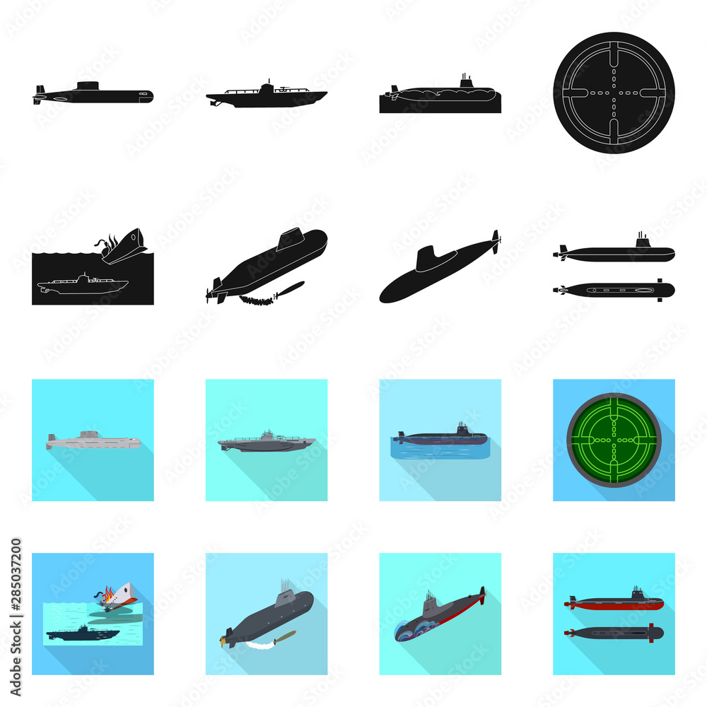 Vector illustration of war and ship symbol. Collection of war and fleet stock vector illustration.