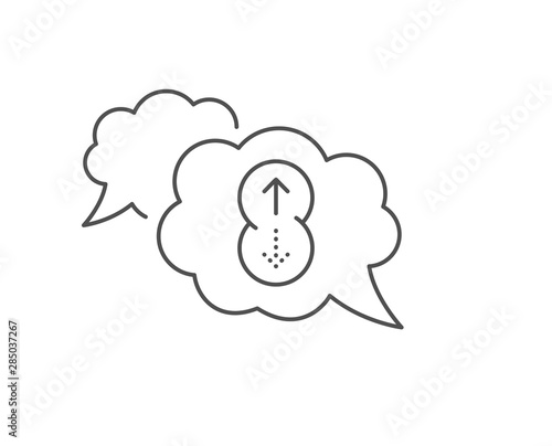 Swipe up line icon. Chat bubble design. Scrolling arrow sign. Landing page scroll symbol. Outline concept. Thin line swipe up icon. Vector © blankstock