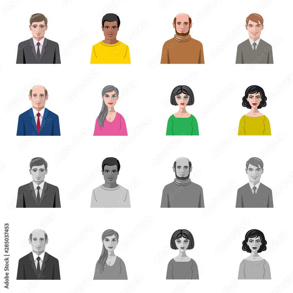 Isolated object of hairstyle and profession symbol. Collection of hairstyle and character stock vector illustration. Isolated object of hairstyle and profession symbol. Collection of hairstyle and character stock vector illustration.