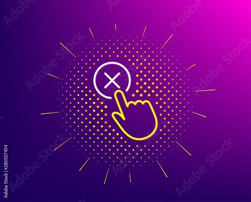 Reject click line icon. Halftone pattern. Decline or remove button sign. Gradient background. Reject click line icon. Yellow halftone pattern. Vector