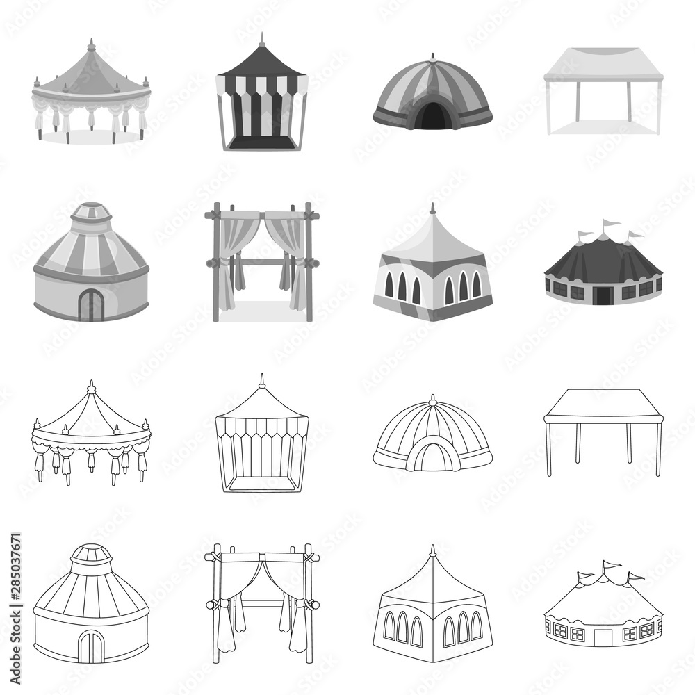 Isolated object of roof and folding logo. Set of roof and architecture stock vector illustration. Isolated object of roof and folding logo. Set of roof and architecture stock vector illustration.