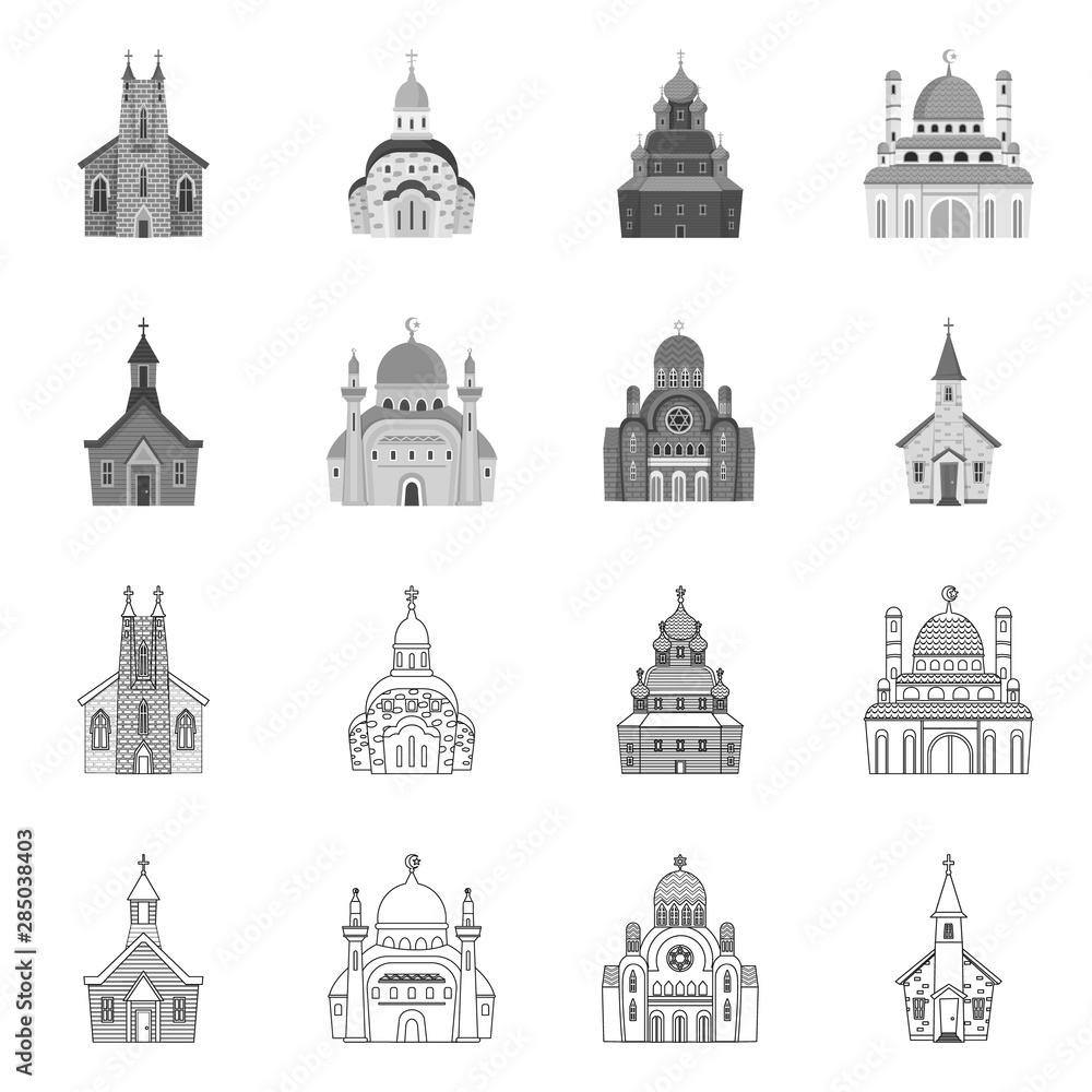 Isolated object of cult and temple symbol. Collection of cult and parish vector icon for stock.