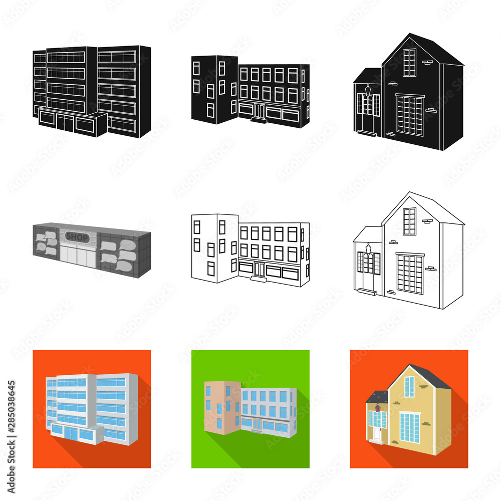 Vector illustration of facade and housing icon. Set of facade and infrastructure stock symbol for web.