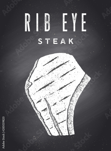 Steak, Chalkboard. Kitchen poster with steak silhouette