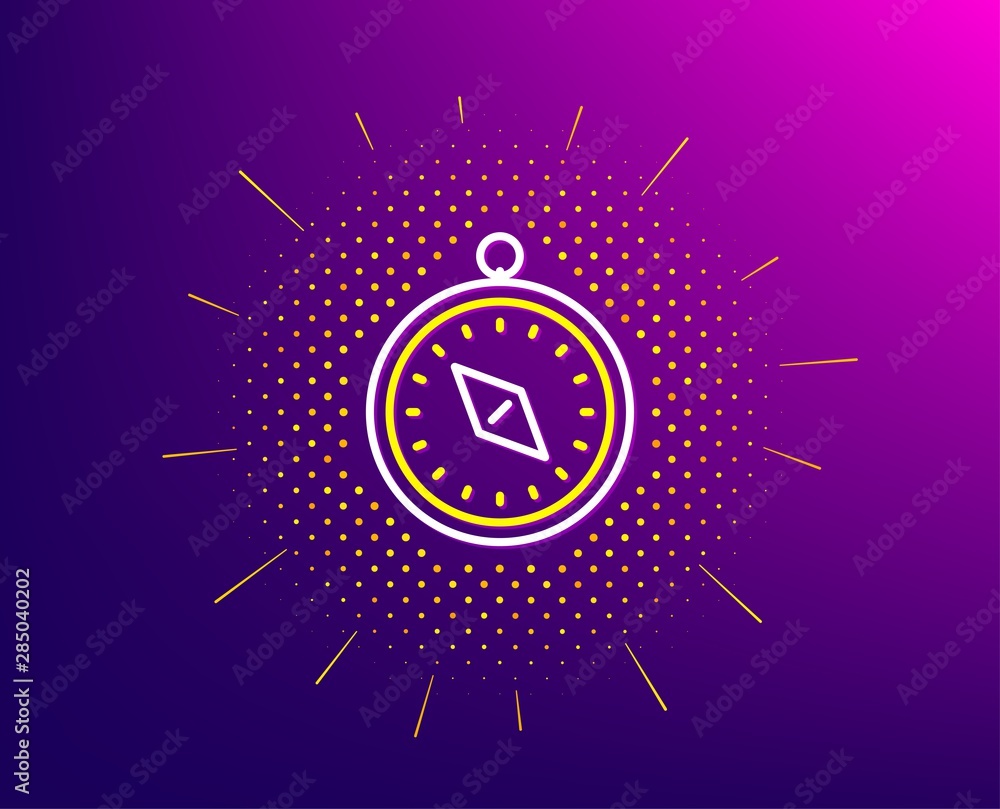 Travel compass line icon. Halftone pattern. Trip sign. Holidays symbol. Gradient background. Travel compass line icon. Yellow halftone pattern. Vector Travel compass line icon. Halftone pattern. Trip sign. Holidays symbol. Gradient background. Travel compass line icon. Yellow halftone pattern. Vector