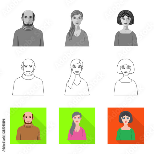 Isolated object of hairstyle and profession icon. Set of hairstyle and character stock symbol for web.